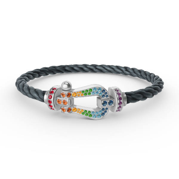 [Cyra]  FORC LARGE HORSESHOE  COLORED DIAMOND BRACELET SILVER