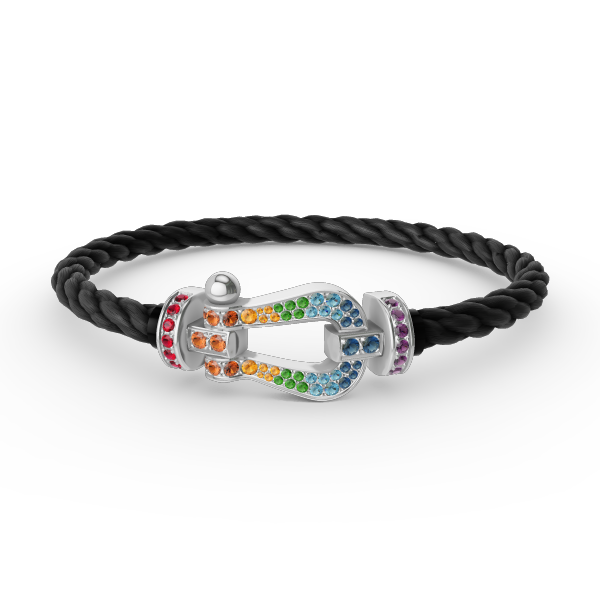 [Cyra]  FORC LARGE HORSESHOE  COLORED DIAMOND BRACELET SILVER