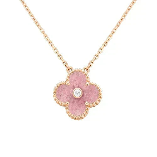 [Cyra]  CLOVER 15MM DIAMOND RHODONITE NECKLACE