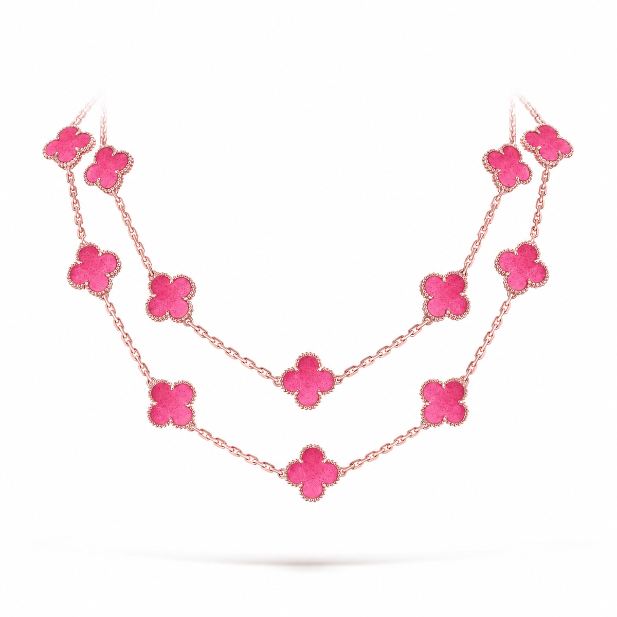 [Cyra]  NEW CLOVER 20 MOTIFS PINK ENAMEL NECKLACE