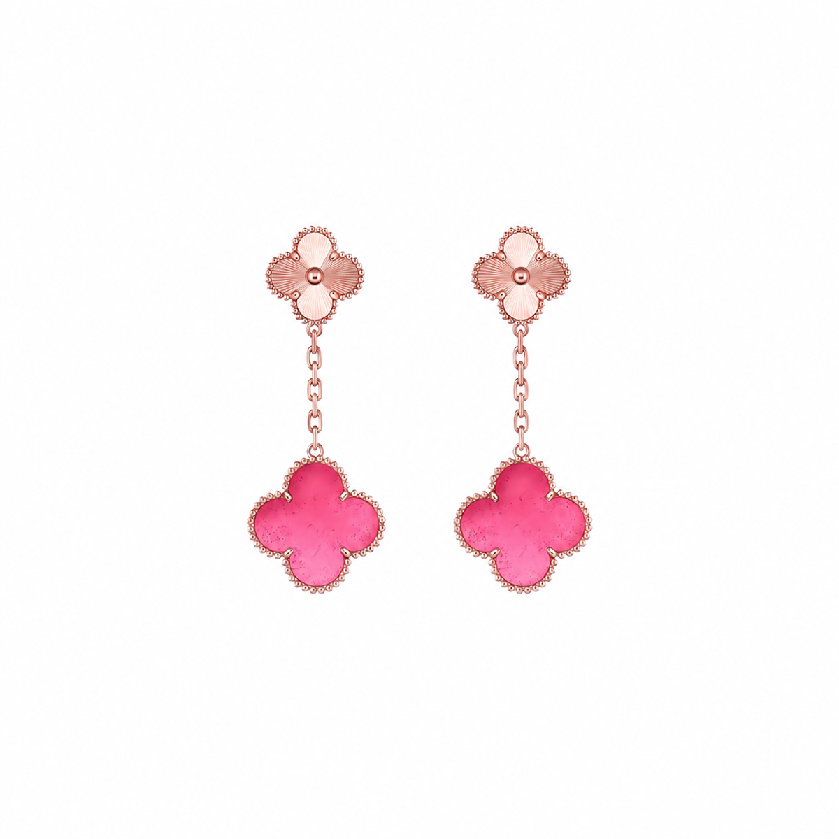 [Cyra] NEW CLOVER 2 MOTIF PINK ENAMEL EARRINGS