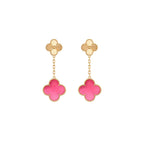 [Cyra] NEW CLOVER 2 MOTIF PINK ENAMEL EARRINGS