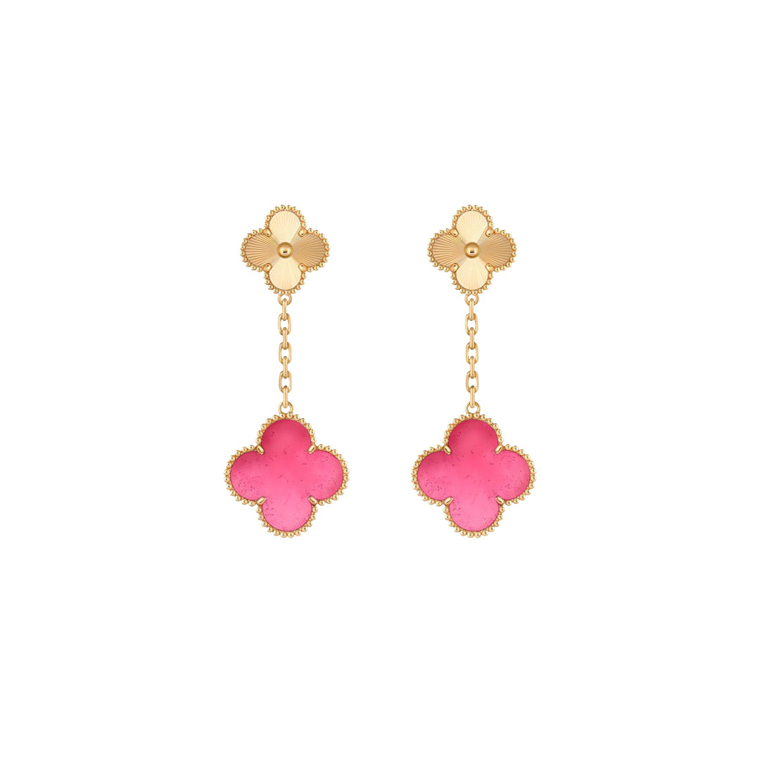 [Cyra] NEW CLOVER 2 MOTIF PINK ENAMEL EARRINGS