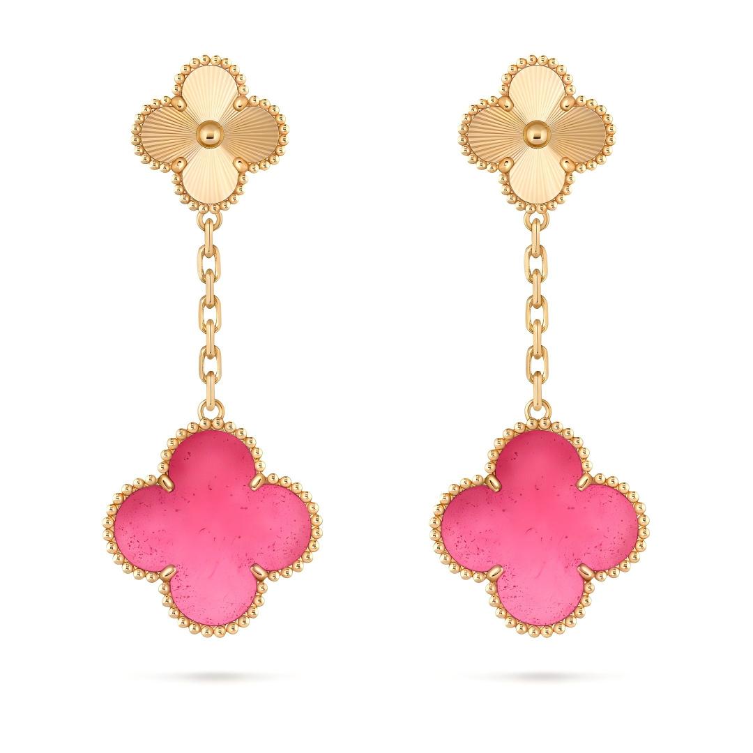[Cyra] NEW CLOVER 2 MOTIF PINK ENAMEL EARRINGS