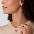 [Cyra] NEW CLOVER 2 MOTIF PINK ENAMEL EARRINGS