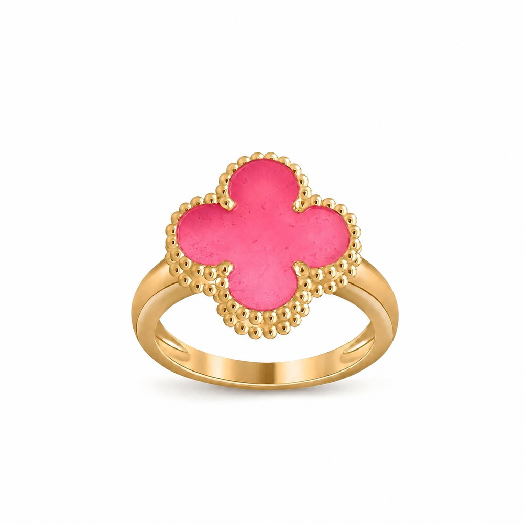 [Cyra] NEUE RINGE MIT ROSA EMAILLE-KLEEBLATT