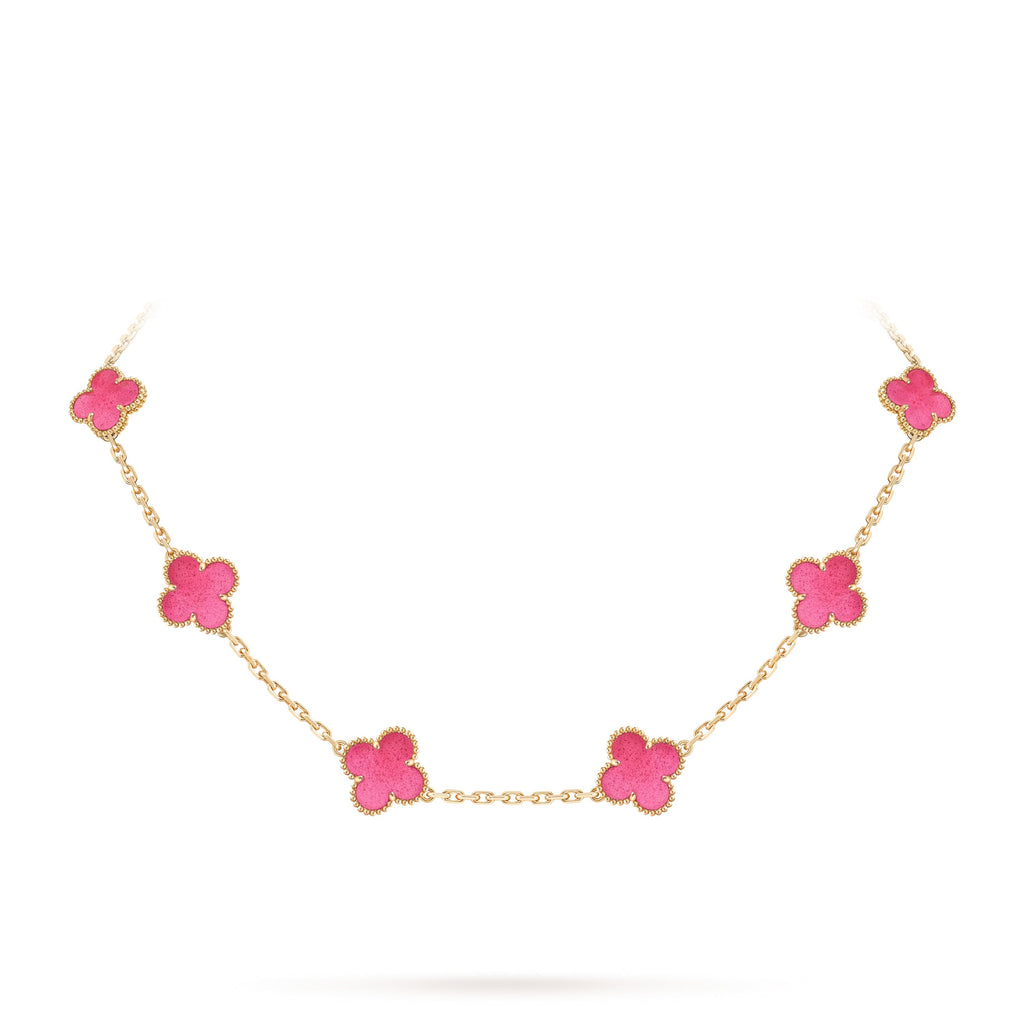 [Cyra] NEUE CLOVER 10 MOTIVE HALSKETTE MIT ROSA EMAILLE