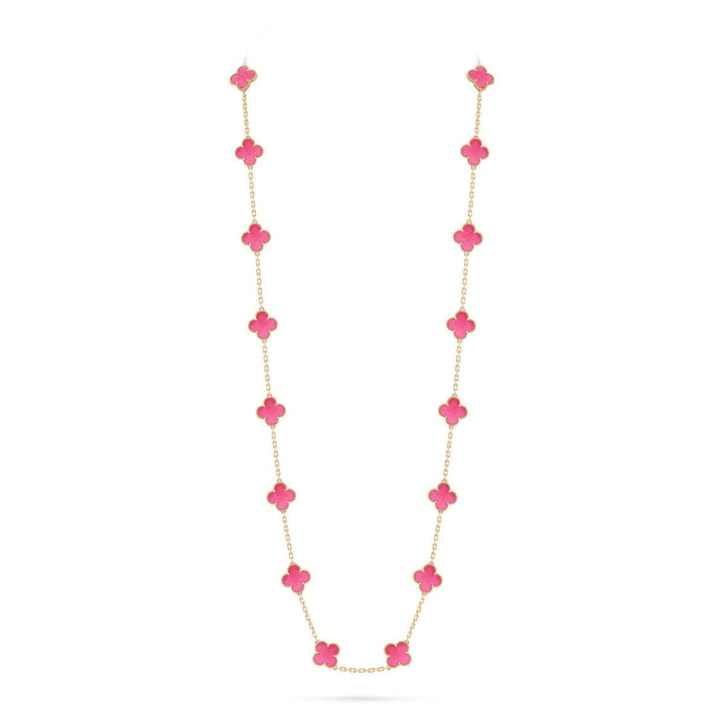 [Cyra] NEUE CLOVER 20 MOTIVE HALSKETTE MIT ROSA EMAILLE