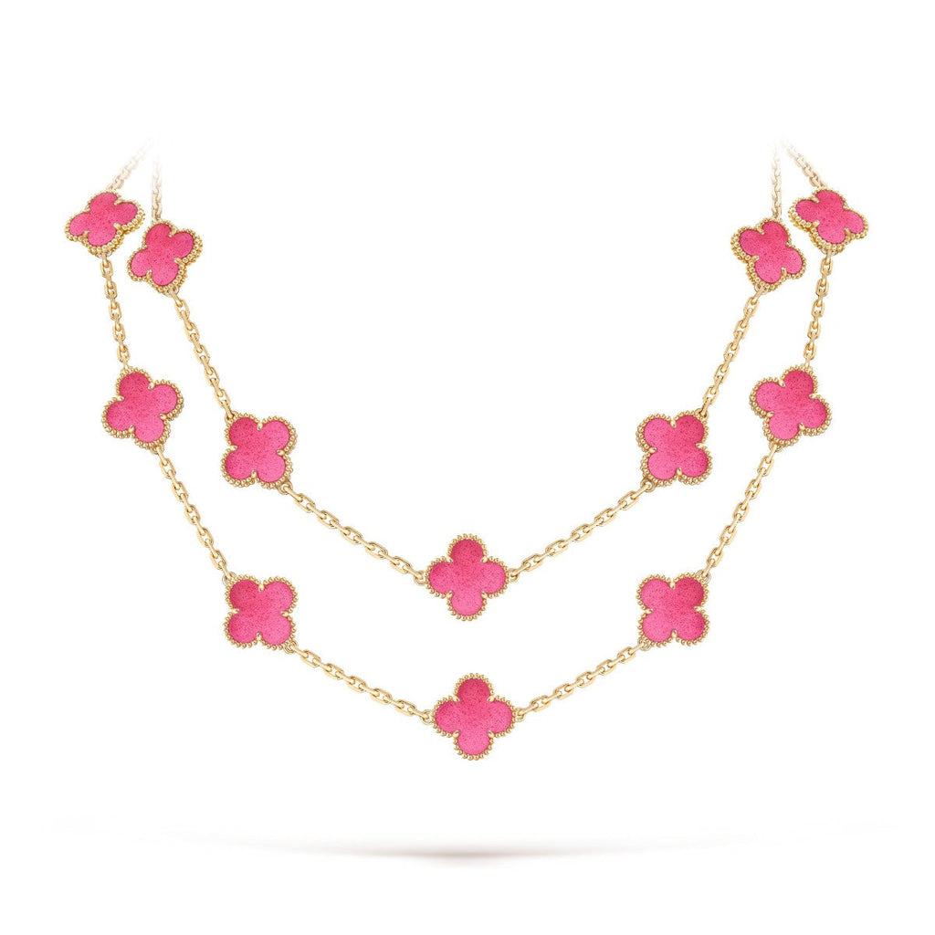 [Cyra] NEUE CLOVER 20 MOTIVE HALSKETTE MIT ROSA EMAILLE