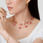 [Cyra] NEUE CLOVER 20 MOTIVE HALSKETTE MIT ROSA EMAILLE