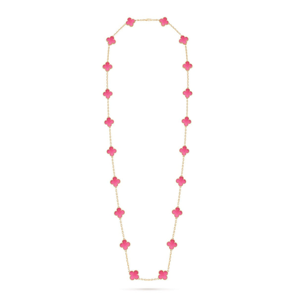 [Cyra] NEUE CLOVER 20 MOTIVE HALSKETTE MIT ROSA EMAILLE