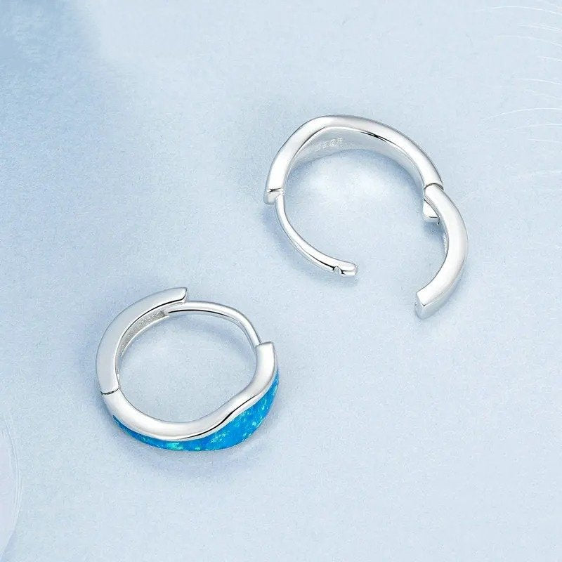 Opal-Creolen für Damen, weißvergoldet