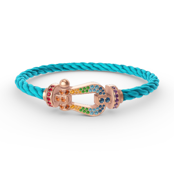 [Cyra]  GROSSES HUFEISEN-ARMBAND MIT FARBDIAMANTEN IN ROSÉGOLD