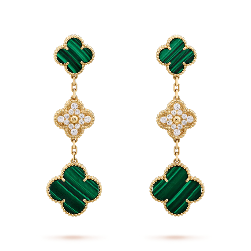 [Cyra] CLOVER-OHRRINGE GOLD MALACHIT DIAMANT 3 MOTIVE