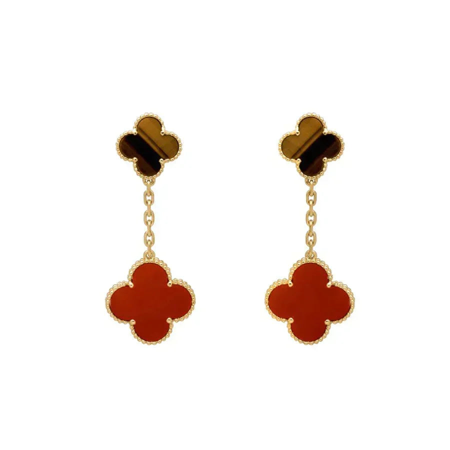 [Cyra]  CLOVER  2 MOTIF  TIGER EYE CARNELIAN EARRINGS