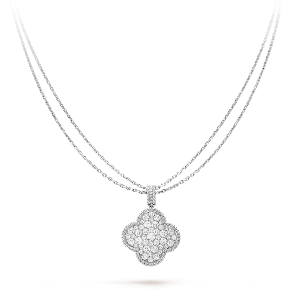 [Cyra]  CLOVER 25MM SILVER FULL DIAMOND BIG CLOVER NECKLACE