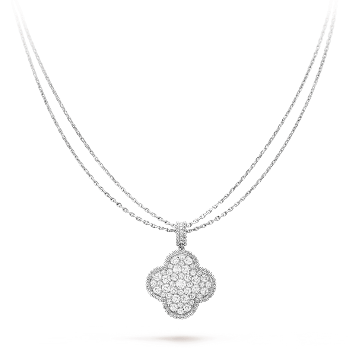 [Cyra]  CLOVER 25MM SILVER FULL DIAMOND BIG CLOVER NECKLACE