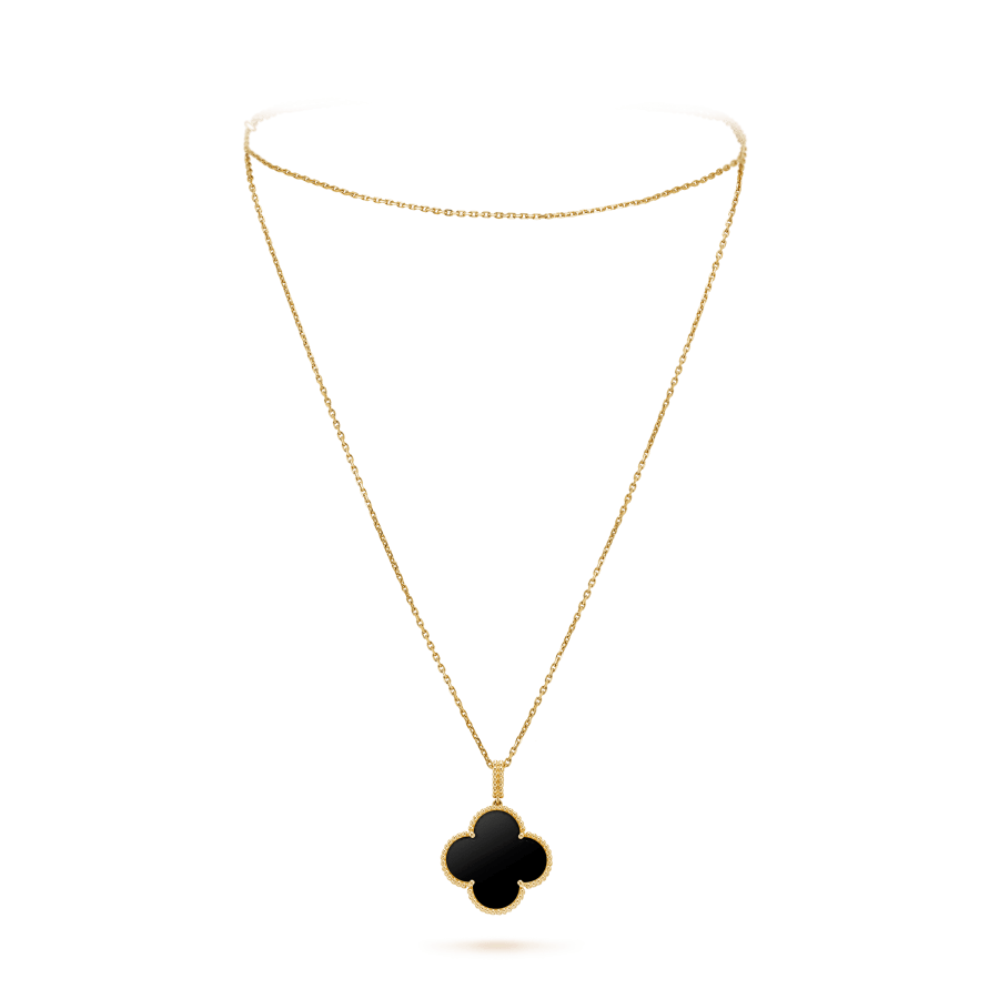 [Cyra]  CLOVER 25MM GOLD ONYX BIG CLOVER NECKLACE