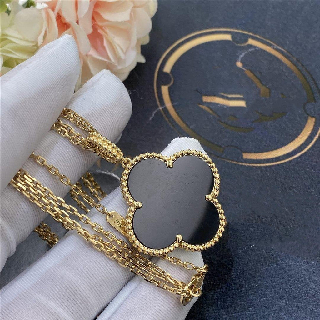[Cyra]  CLOVER 25MM GOLD ONYX BIG CLOVER NECKLACE