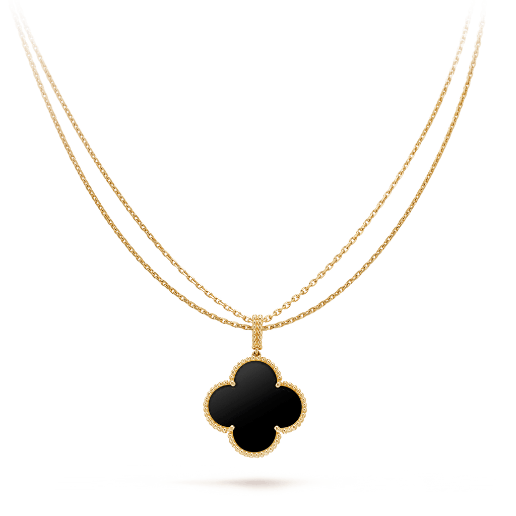 [Cyra]  CLOVER 25MM GOLD ONYX BIG CLOVER NECKLACE