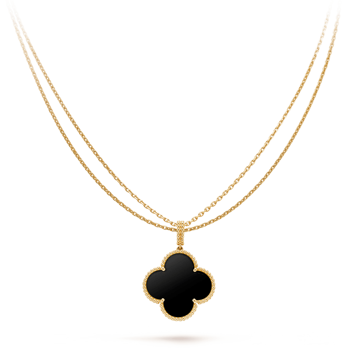 [Cyra]  CLOVER 25MM GOLD ONYX BIG CLOVER NECKLACE