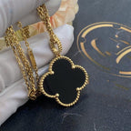 [Cyra]  CLOVER 25MM GOLD ONYX BIG CLOVER NECKLACE