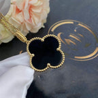 [Cyra]  CLOVER 25MM GOLD ONYX BIG CLOVER NECKLACE
