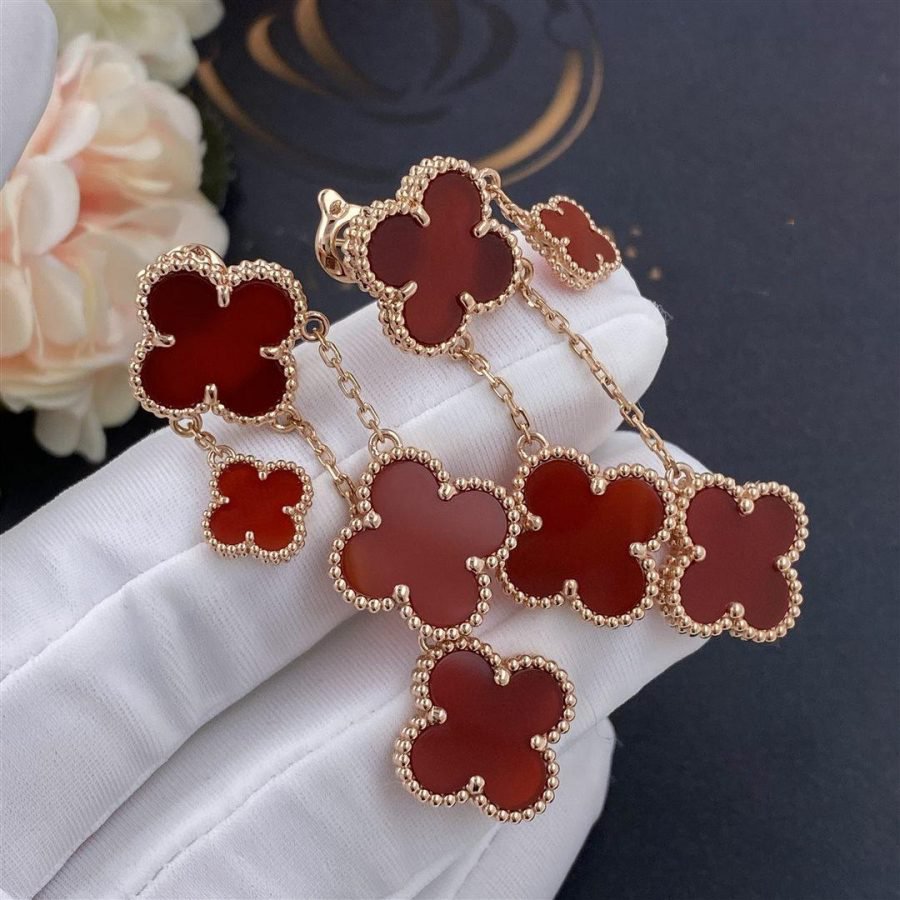 [Cyra]  CLOVER EARRINGS CARNELIAN 4 MOTIFS PINK GOLD