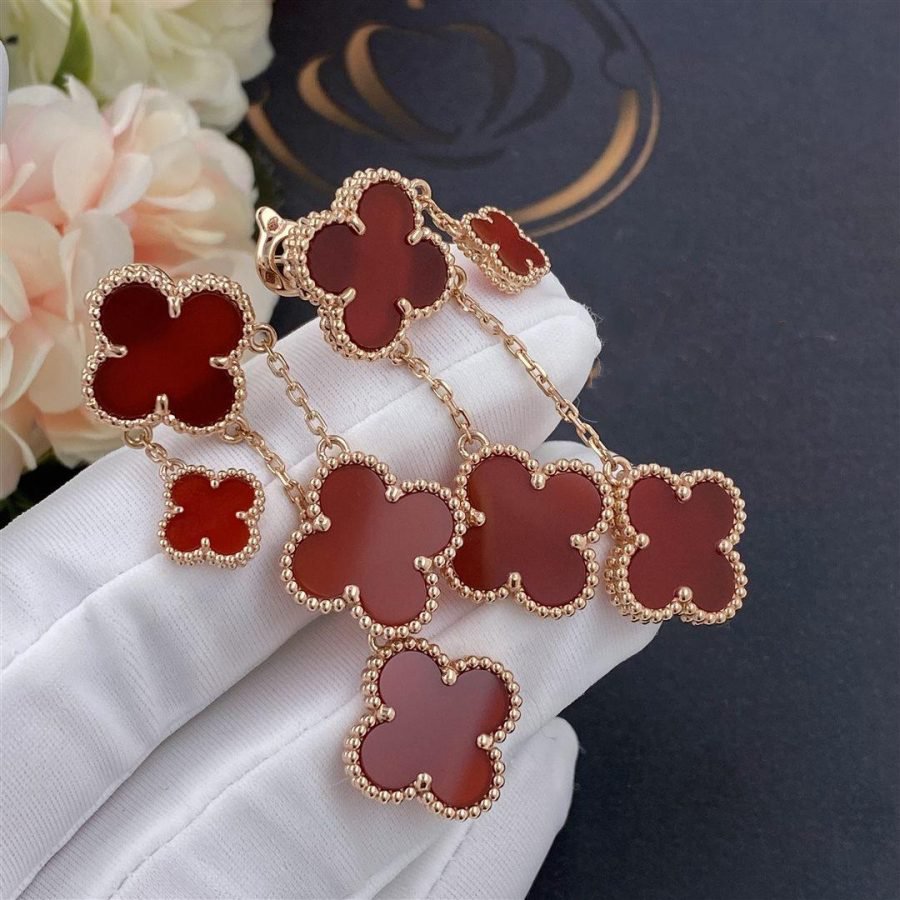 [Cyra]  CLOVER EARRINGS CARNELIAN 4 MOTIFS PINK GOLD
