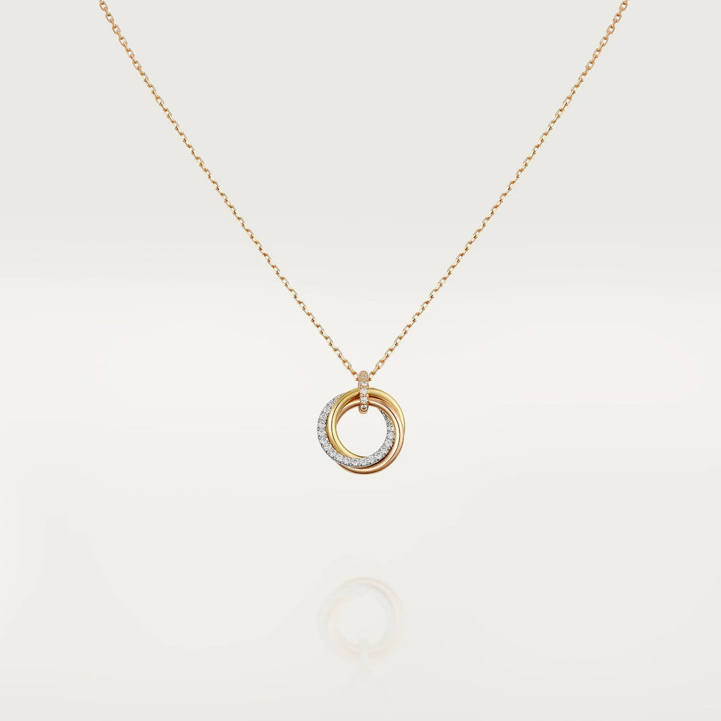 [Cyra]  TRINITY NECKLACE SILVER GOLD PINK GOLD DIAMONDS