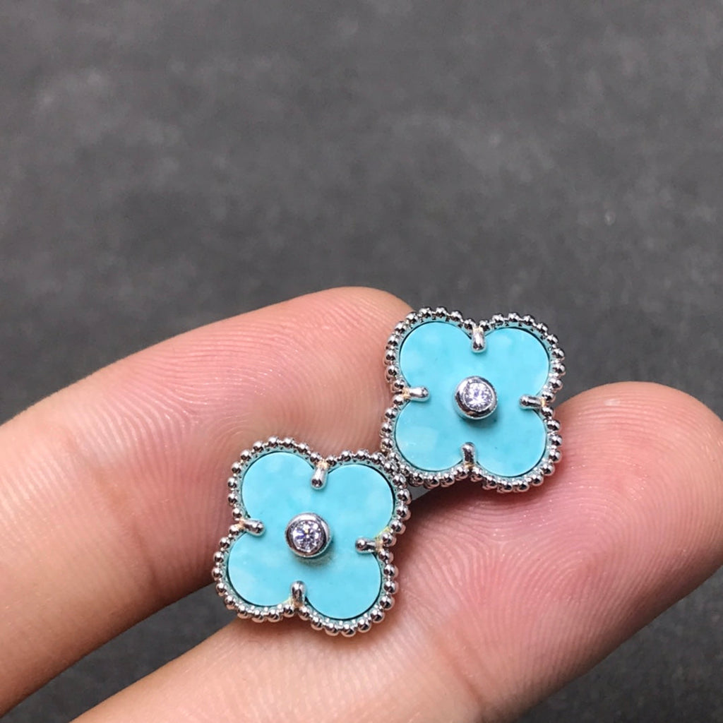 [Cyra]  CLOVER 1 DIAMANT BLAUER HIMMEL SILBER OHRRINGE