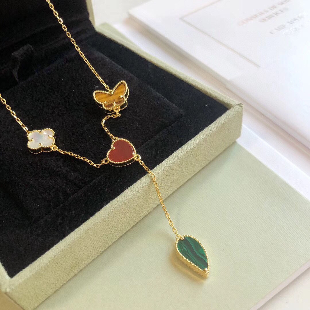 [Cyra]  LUCKY SPRING 4 MOTIFS ROSE GOLD NECKLACE