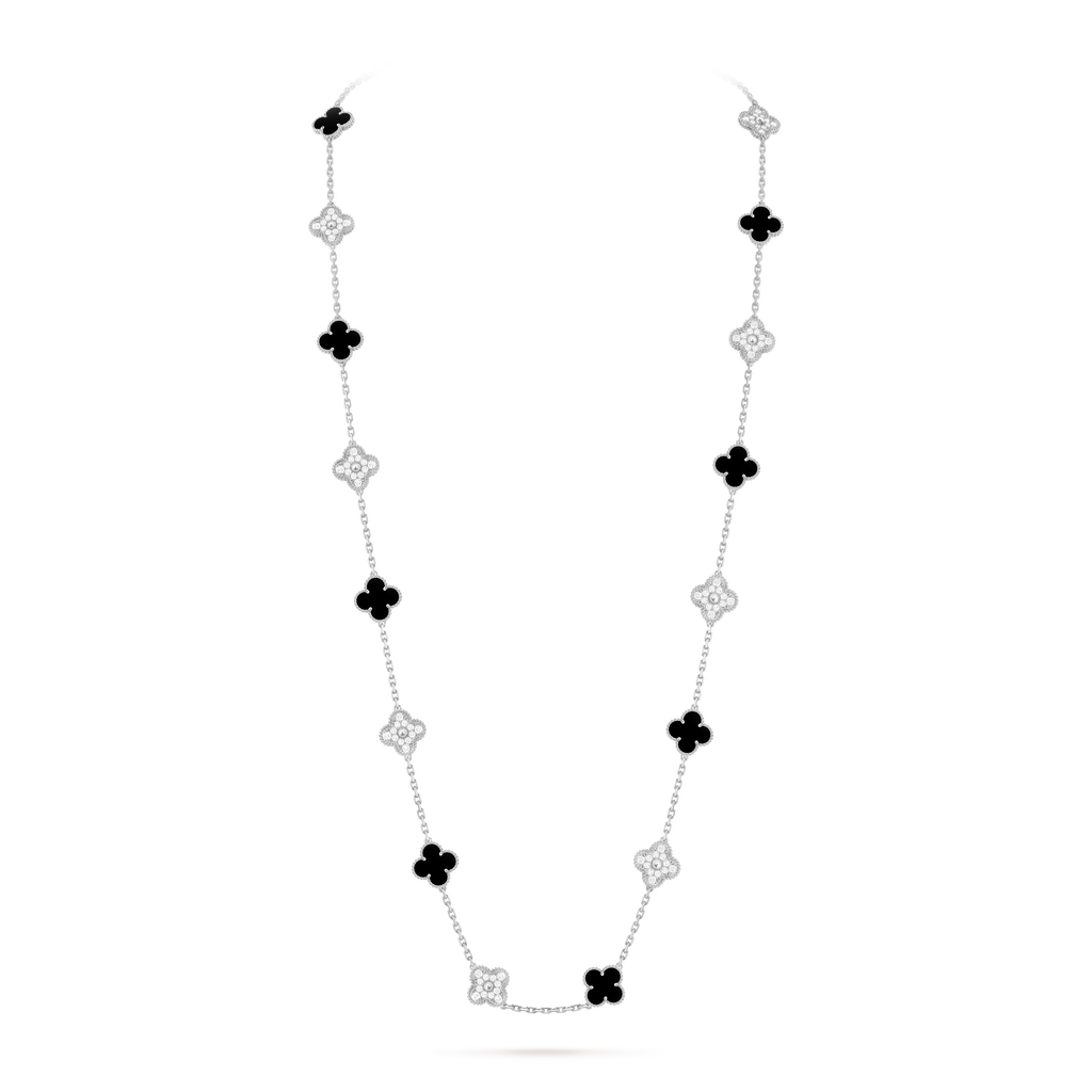 [Cyra] CLOVER 20 MOTIFS DIAMOND ONYX NECKLACE