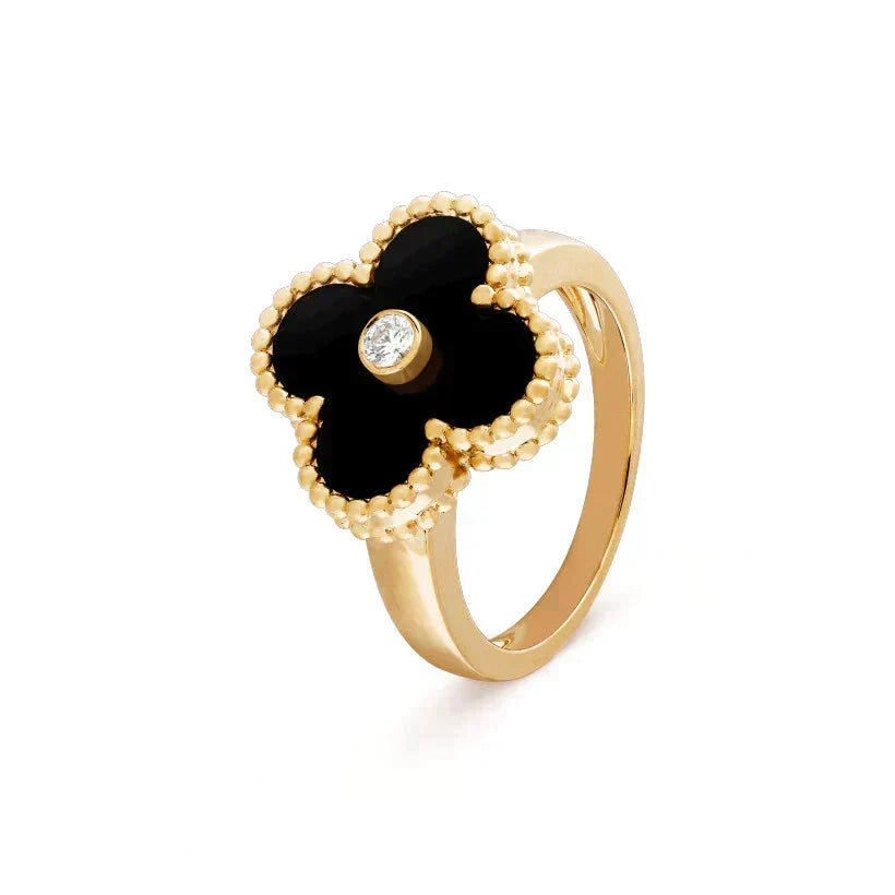 [Cyra] CLOVER ONYX RING GOLD DIAMANT